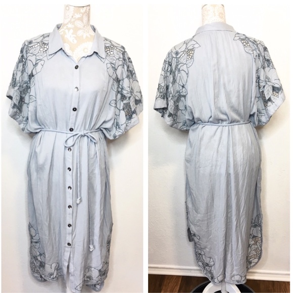 Free People Dresses & Skirts - Free People Midi Dress Belted Kimono Sleeves Blue